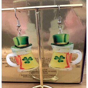 St Patricks Day Earrings Beer Shamrock Leprechaun Hat Dangle Hooks Parad…